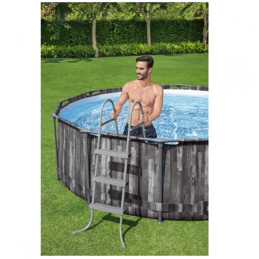 каркасный бассейн bestway wood style 5614z (427х107 см) с картриджным фильтром, тентом и лестницей